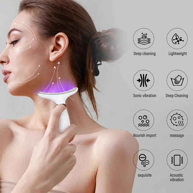 Lumivéra Gesichts- & Nackenmassagegerät | EMS Mikrostrom | 7 LED-Lichtmodi | USB Wiederaufladbar