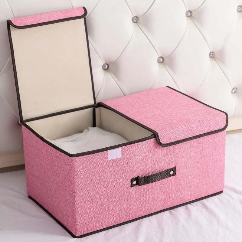 CottonNest Faltbare Aufbewahrungsbox aus Baumwolle | Doppel-Deckel Organizer | Kleidung & Unterwäsche Aufbewahrung