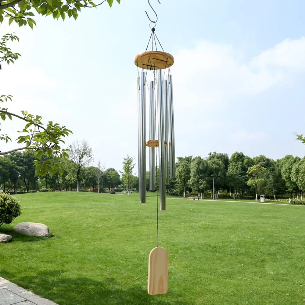 Bellora 6-Röhren Windspiel | Silber | Glocken Klang | Tür- & Wanddeko für Garten & Zuhause