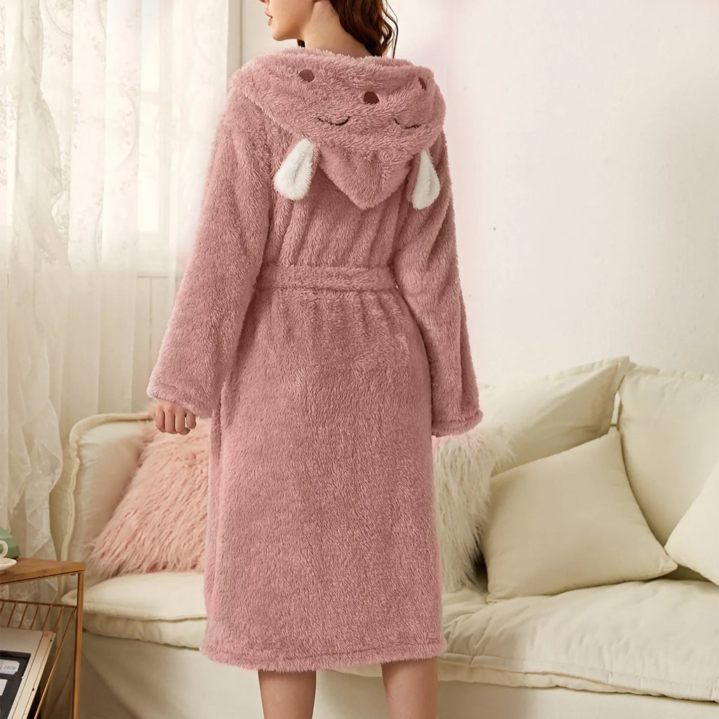Flannel Bathrobe CuddleBunny | With Bunny Ears & Hood | Soft, Warm & Easy Care | For Cozy Hours at Home