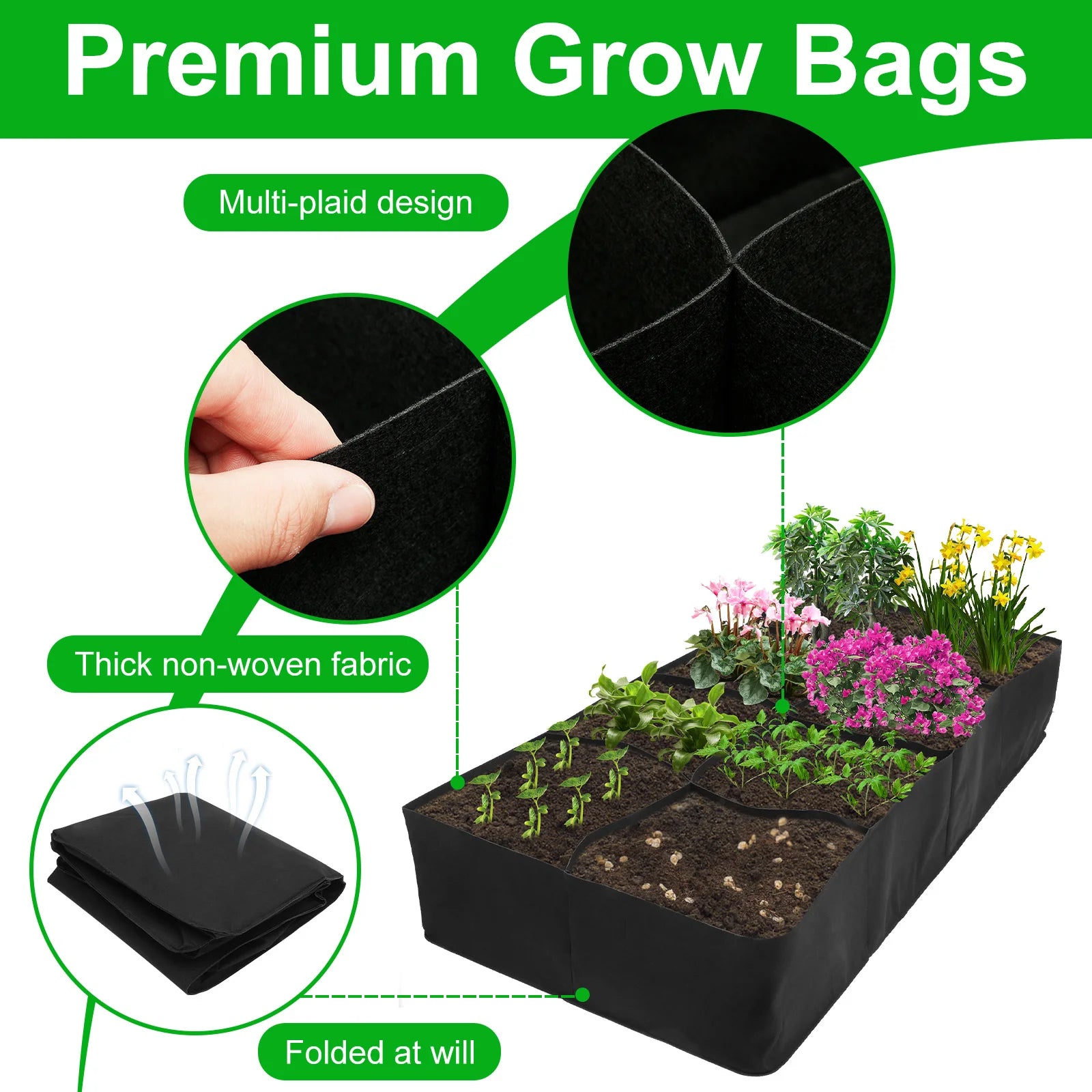 Growvera Hochbeet Pflanzsack | 8 Fächer | Filz Schwarz | 180x90x30 cm