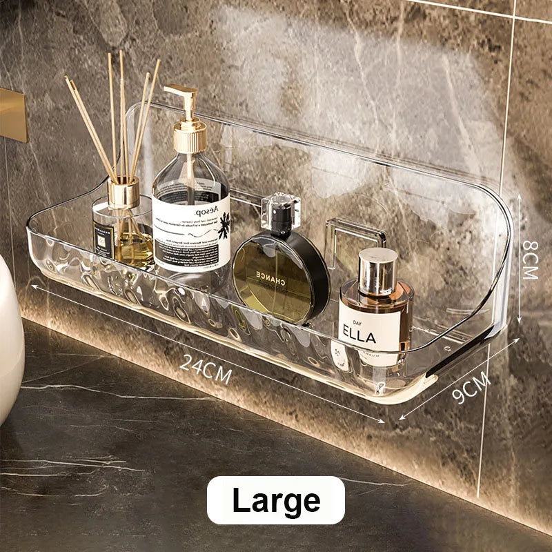 Acrylix Pro | Acrylic Bathroom Shelf without Drilling | Wall-Mounted Shower Shelf | Cosmetic & Shampoo Holder | Transparent | 12×9×8 cm / 24×9×8 cm