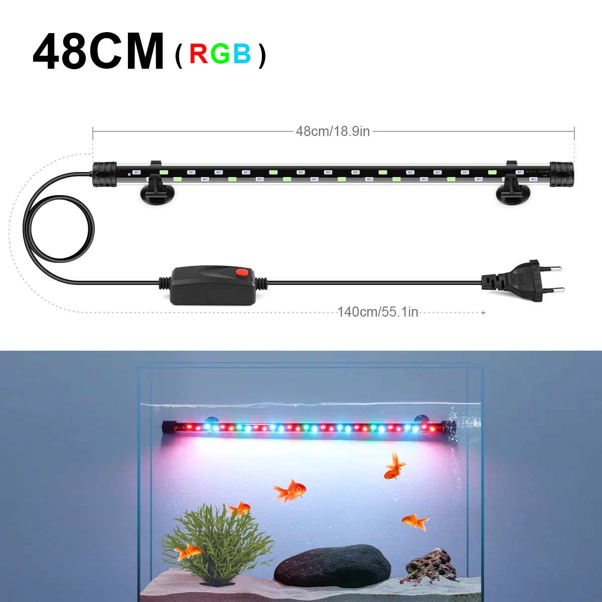 Aquanova LED Aquarium Light | Waterproof & Submersible | Plant Growth & Fish Colors | 18–58 cm