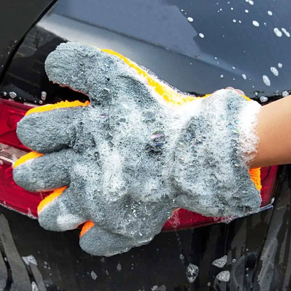 AutoGlanzor Auto Waschhandschuh | Doppelseitige Mikrofaser Reinigungshandschuhe | Kratzfreier 5-Finger Waschhandschuh