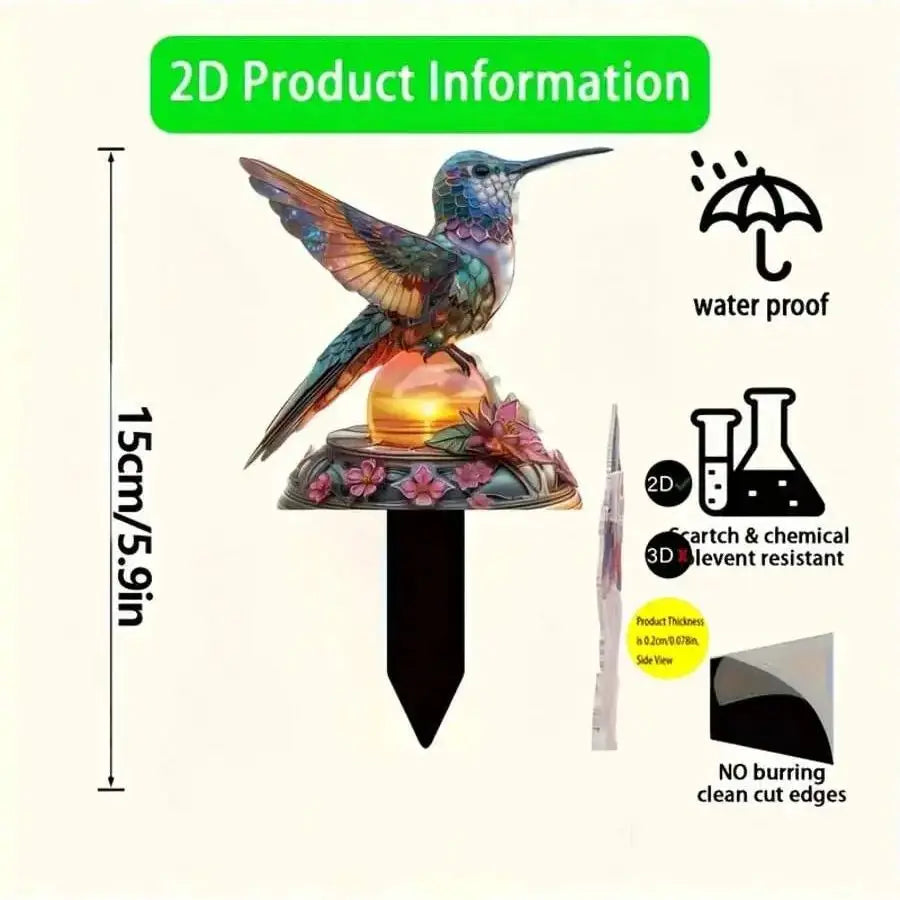 HummiGlow Kolibri Gartenstecker | Acryl | Lampe & Outdoor Deko | Hof & Rasen