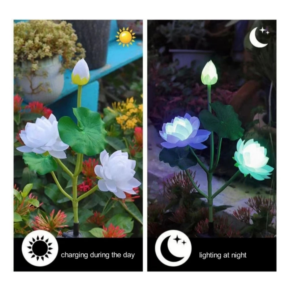 Floravion Solar Lotus Gartenleuchte 3 Köpfe | Farbwechsel LED | IP65 Wetterfest | Dekolicht Outdoor