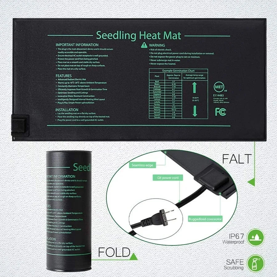 GrowWarm Hydroponische Heizmatte für Sämlinge | 220V EU-Stecker | 4 Größen | Wasserdicht & Energiesparend