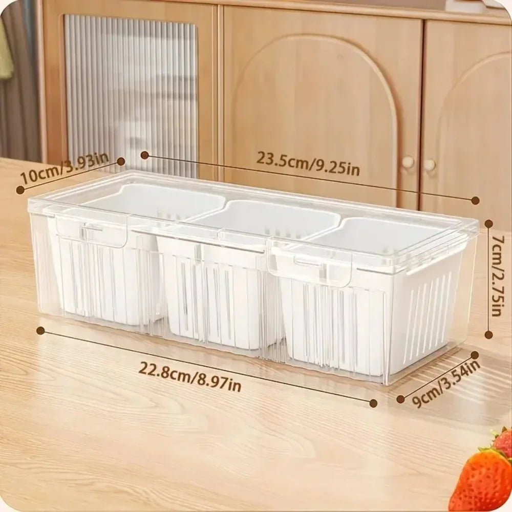 FreshMate Bento Box Set | 3-teilige Aufbewahrungsboxen mit Fächern | Transparent, Wiederverwendbar für Obst, Salat & Gemüse