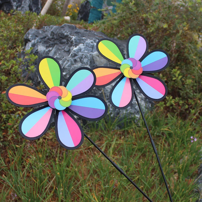 ColorSpin Regenbogen Windmühle | 6 Farben mit schwarzem Rand | Stehend für Garten, Rasen & Partydeko