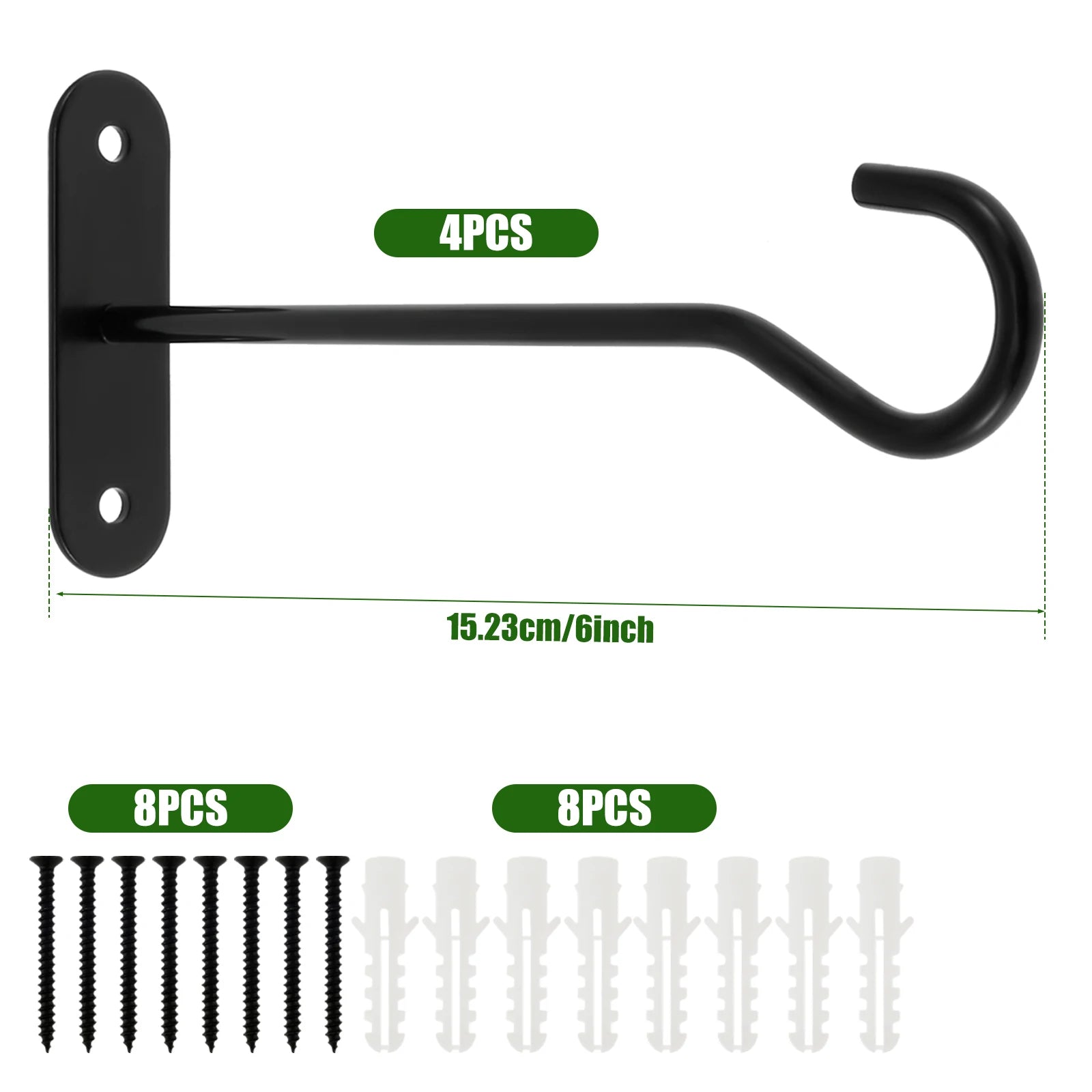 Florivano Pflanzenhaken Wandmontage | 6 Zoll | Eisen Schwarz | 4er Set bis 10 kg