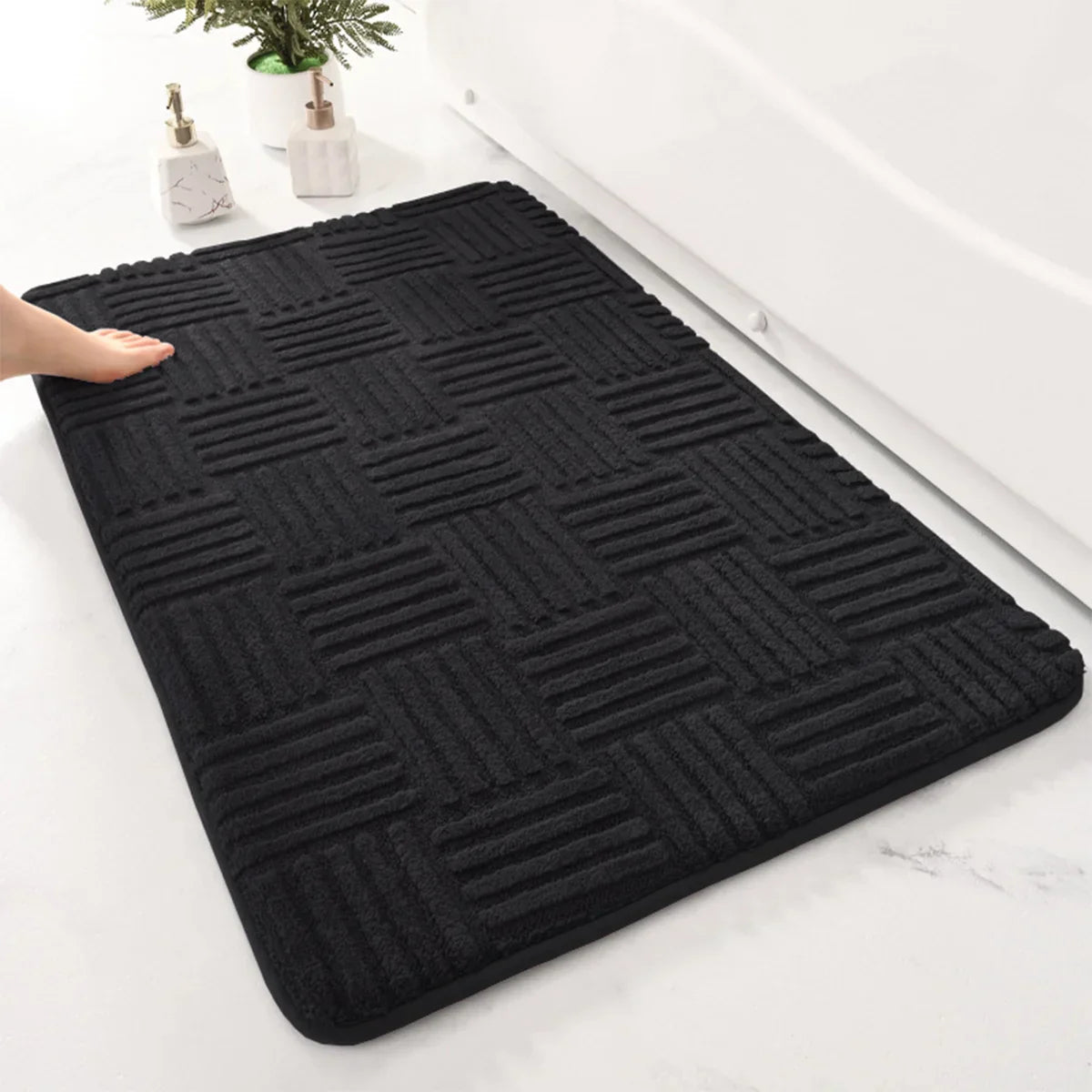 Bath Mat AquaStripes | Non-Slip & Highly Absorbent | Soft & Easy Care | For Bathroom & Entrance