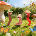 Wurmelino | Regenwurm Figuren Set 3-teilig | Handbemalte Gartenstecker aus Kunstharz | Miniatur Pflanzendekoration