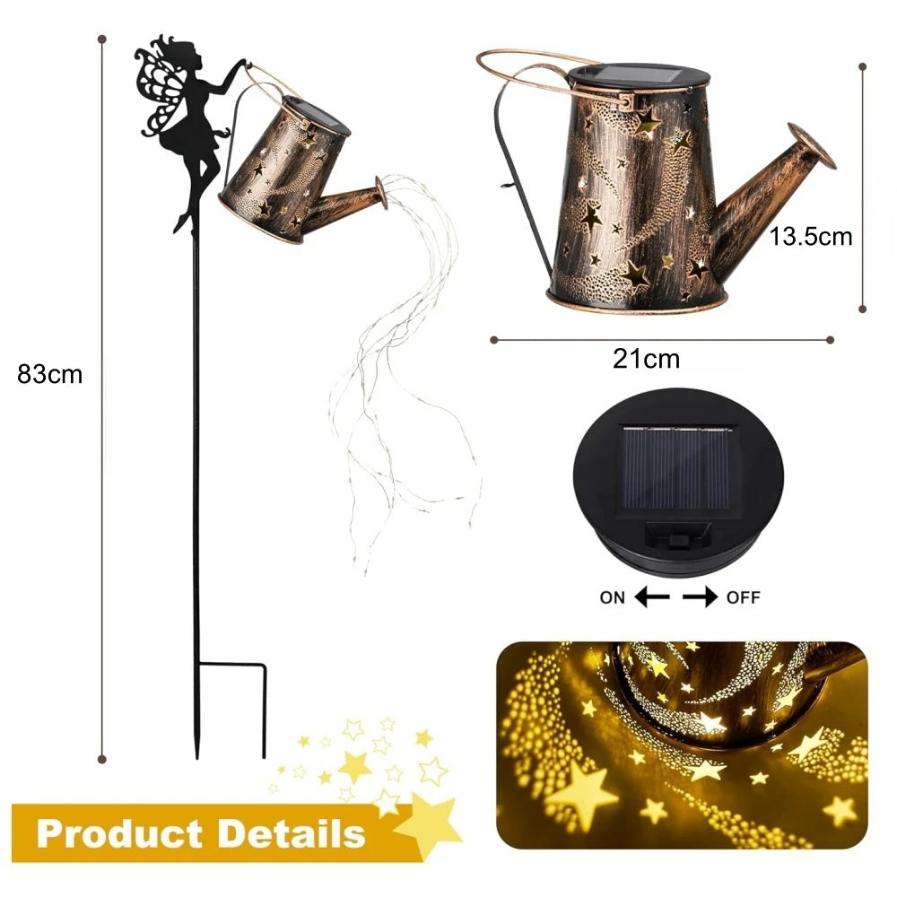 FairyGlow | Solar-Gartenleuchte Gießkanne | IP55 Wasserdicht | Metall Hängeleuchte | Outdoor Dekoration