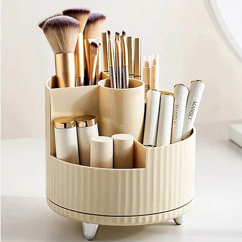 Clearlyn SpinBox Rotatable Makeup Organizer made of Plastic | Cosmetic Box with Compartments | 360° Rotating & Space-Saving | Acrylic Look