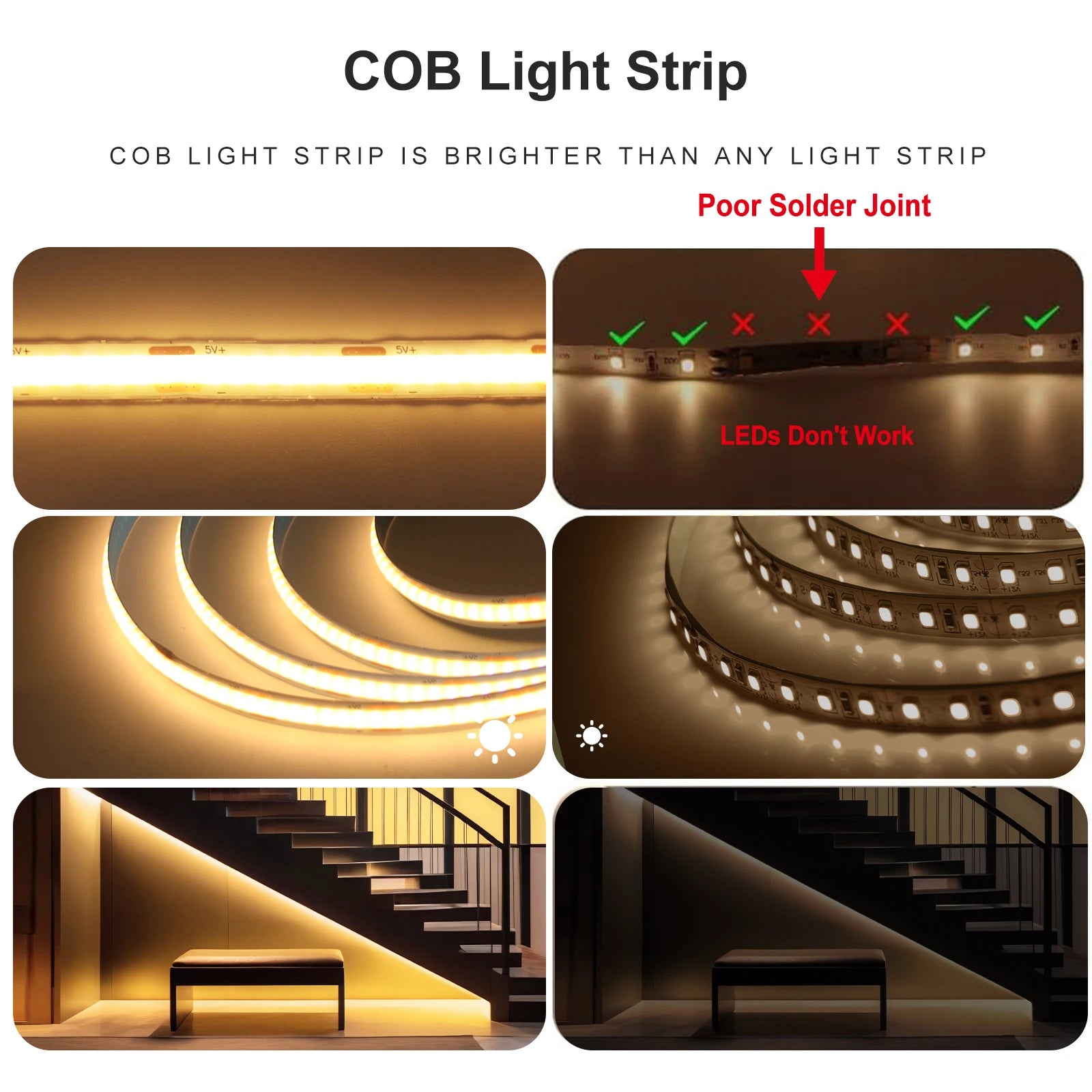 LumiFlex | COB LED-Lichtstreifen mit USB & Schalter | 320 LEDs/m | Flexibel & Selbstklebend