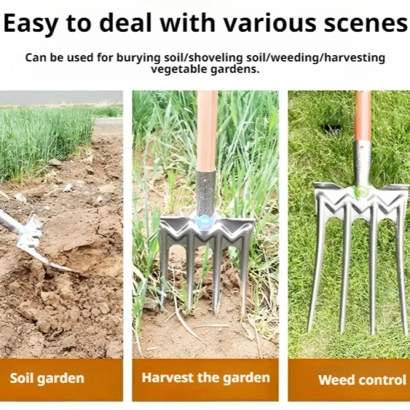 AgriTine Gartenforke 4-Zinken | Manganstahl Handforke | Bodenlockerer & Unkrautentferner | Landwirtschaft & Garten