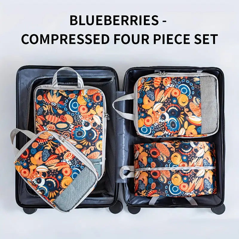 Packora | Faltbare Packwürfel mit Kompressionsfunktion | Wasserdichte Koffer-Organizer aus Polyester | 4-teiliges Reise-Set