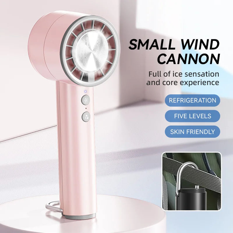 Brisano AirCool Mini Handheld Fan with Cooling Function | 5 Speeds | LED Display & USB Charging | Quiet & Portable | For Travel, Office & Outdoor