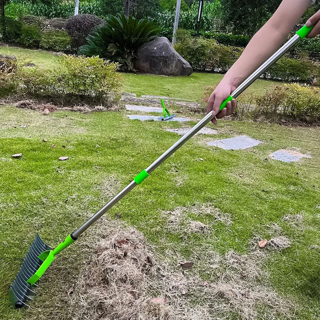 LawnRevive | Vertikutierrechen aus Edelstahl | 134 cm Rasenrechen zur Entfernung von Rasenfilz & Abgestorbenem Gras
