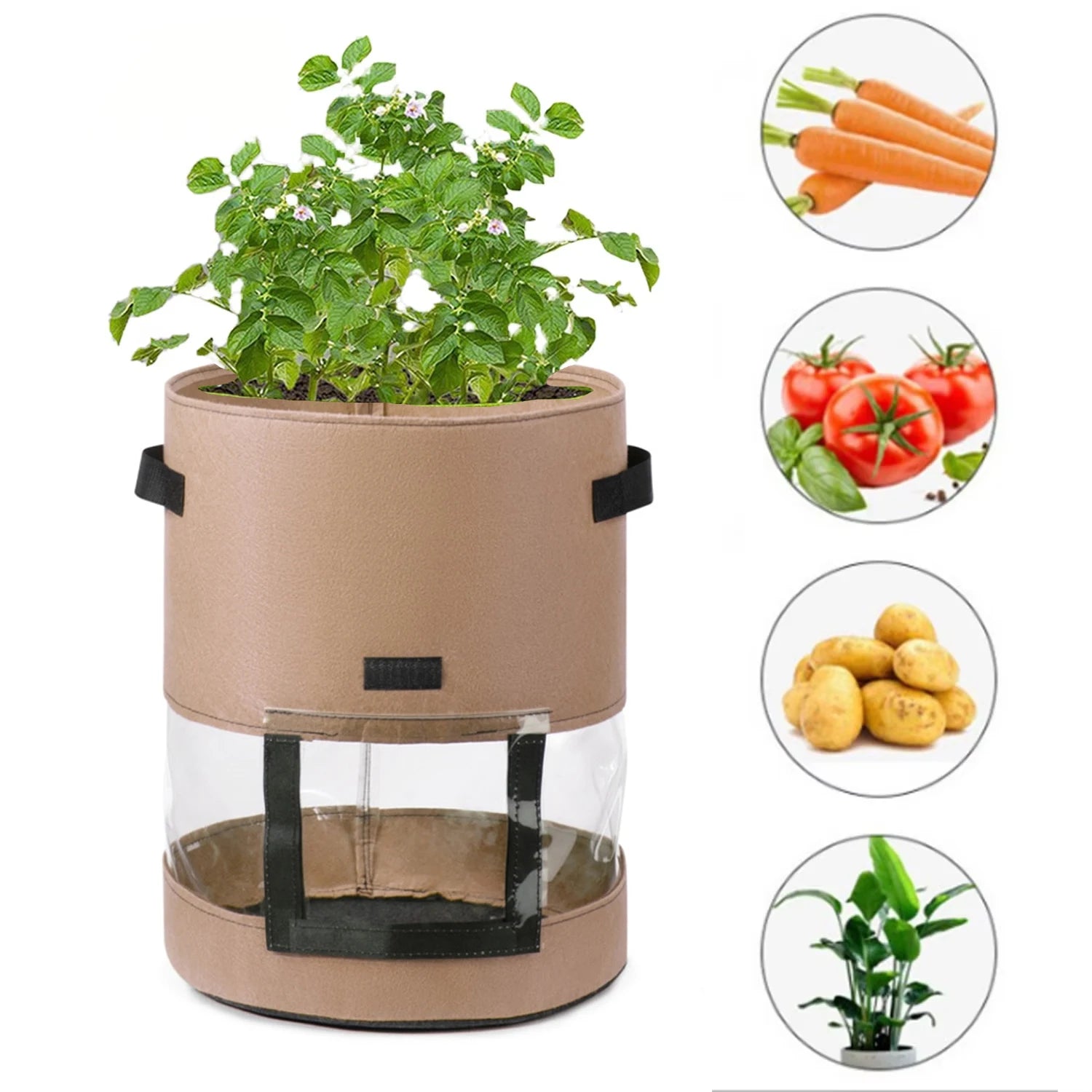 GrowVista | Pflanzsack mit 360° Sichtfenster | Atmungsaktiver Kartoffel-Pflanzbeutel für Gemüse und Blumen