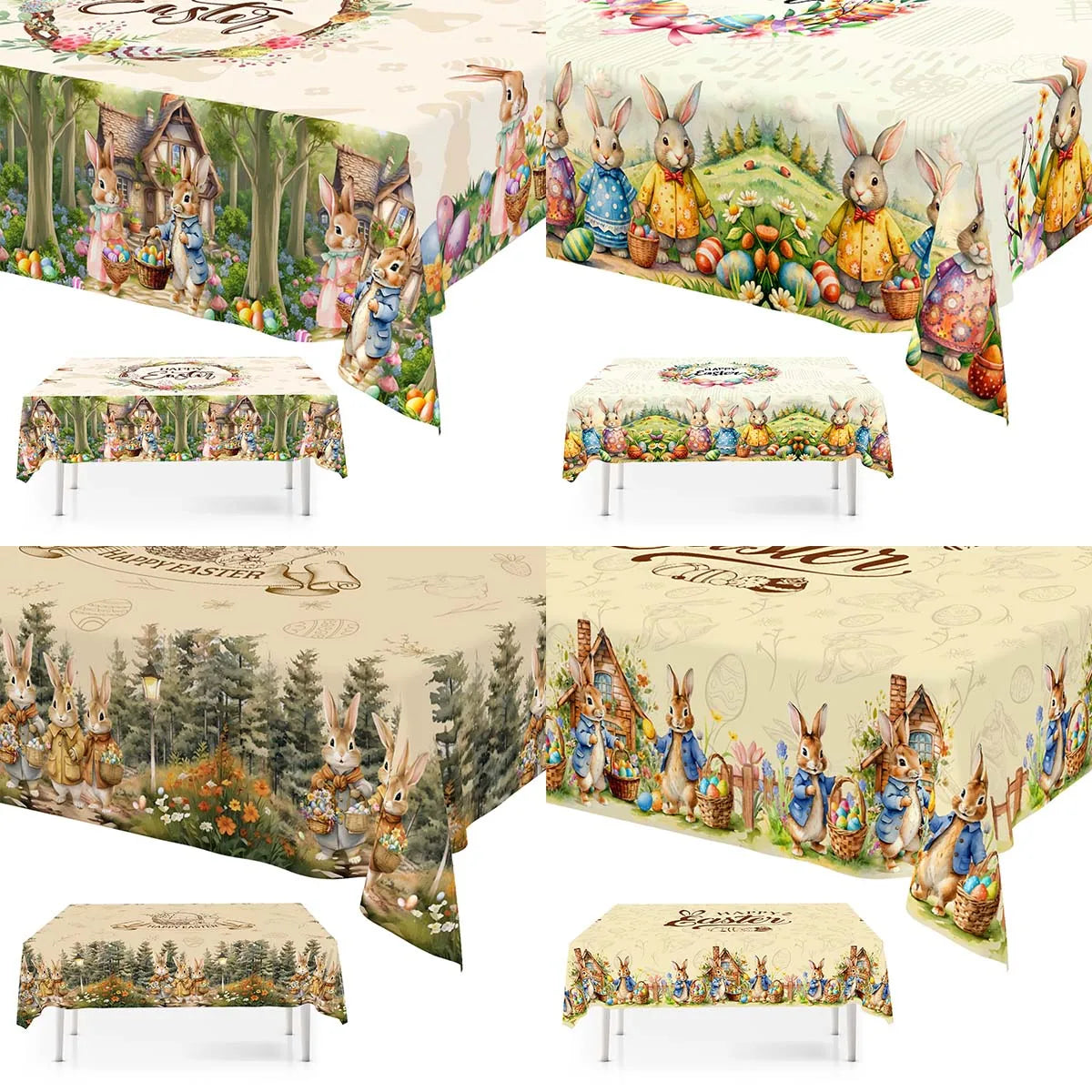 Frühlingstisch Oster Tischläufer | Vintage Hasen Eier Blumen Motiv | Frühlings Tischdekoration für Esstisch Küche