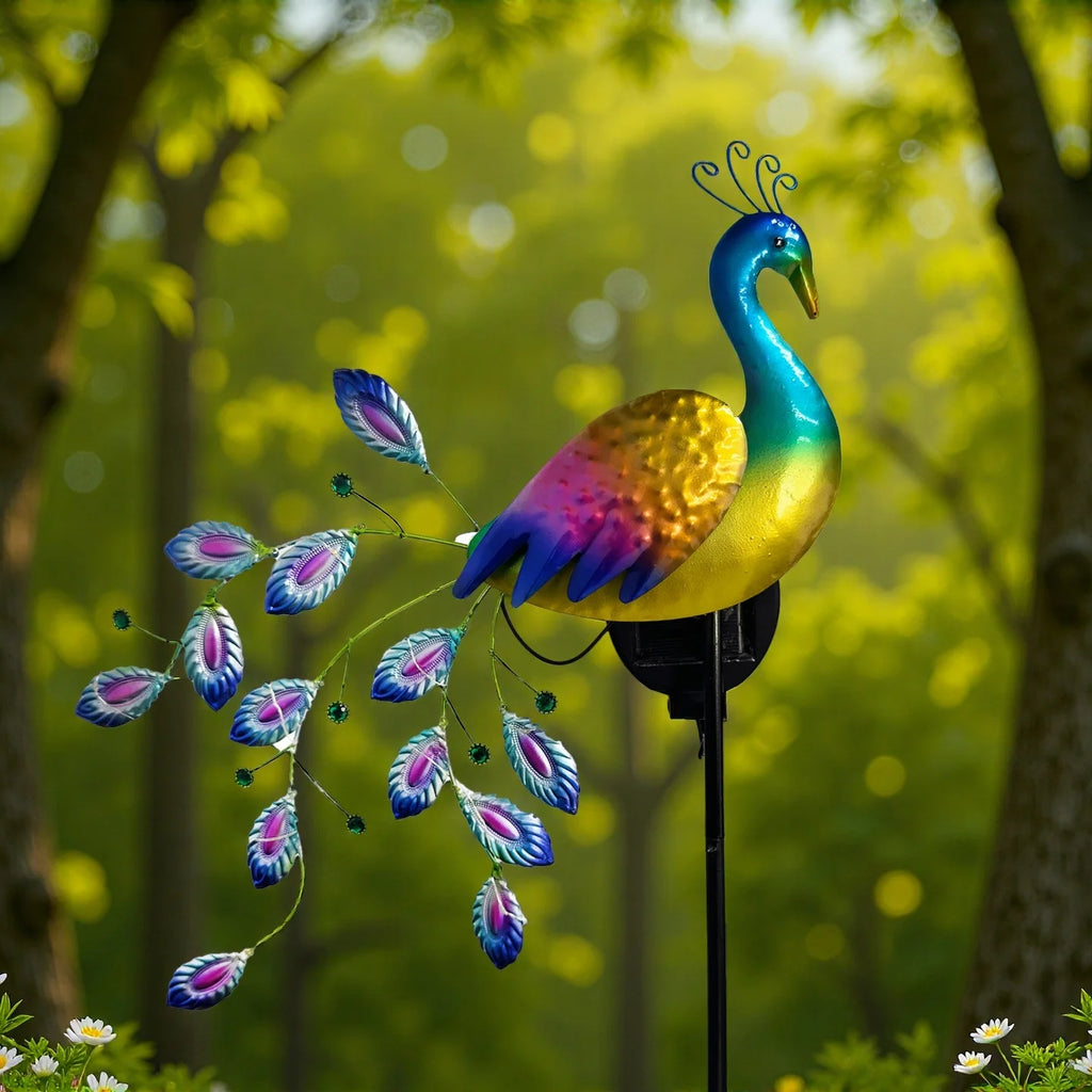 Solavira Solar Gartenfigur Pfau 75 cm | Metall Skulptur mit LED | Wasserdicht IP65 | Garten Deko