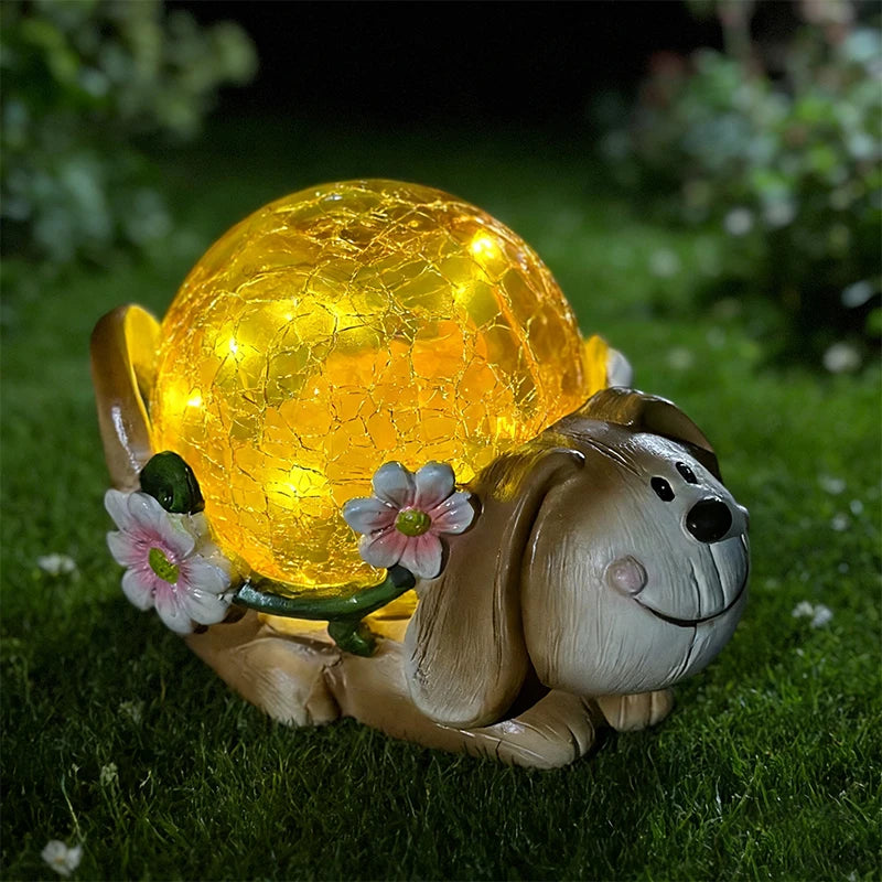 GlowTales Solar Gartenfigur Tierleuchte | LED & Crackle Glas Effekt | Wetterfest | Kabellos
