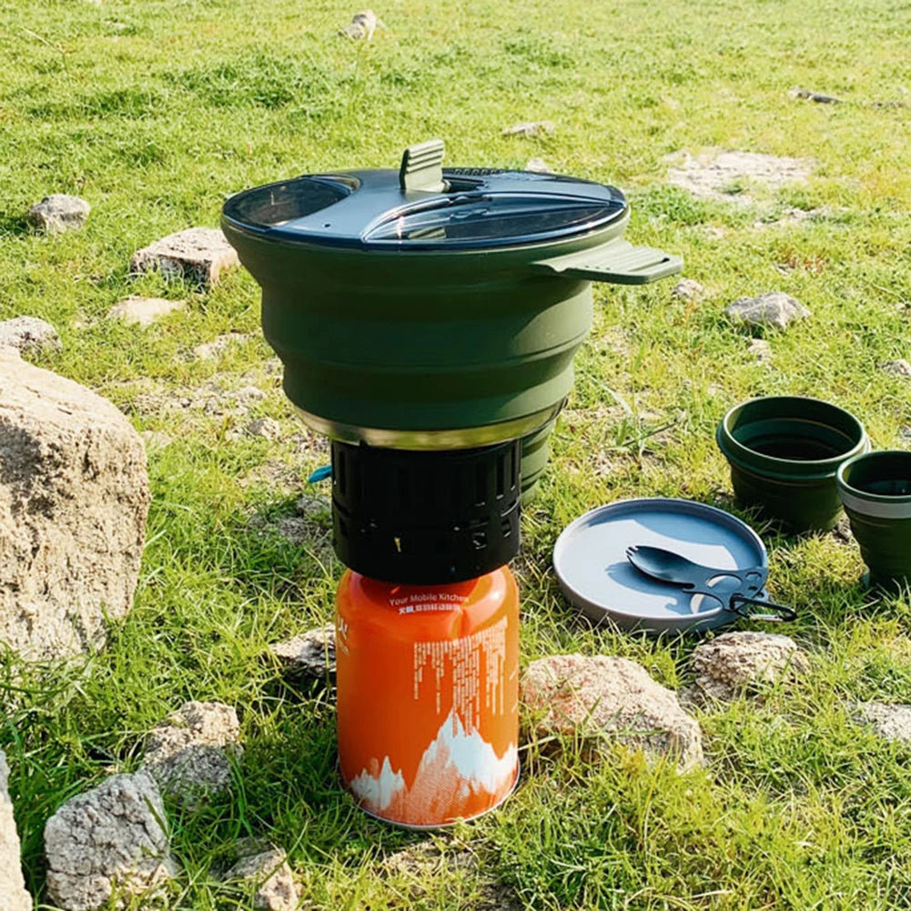 FoldCook Camping Kochtopf Faltbar 2,5L | Hitzebeständig | Silikon Edelstahl | Leicht Tragbar