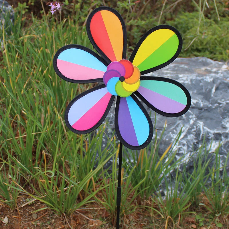ColorSpin Regenbogen Windmühle | 6 Farben mit schwarzem Rand | Stehend für Garten, Rasen & Partydeko