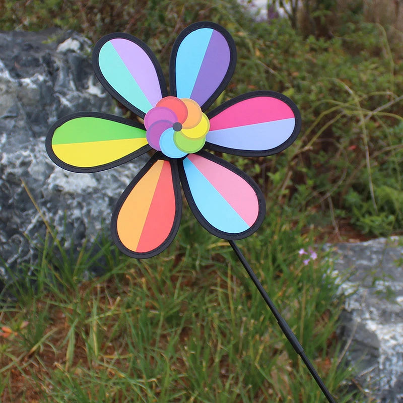 ColorSpin Regenbogen Windmühle | 6 Farben mit schwarzem Rand | Stehend für Garten, Rasen & Partydeko