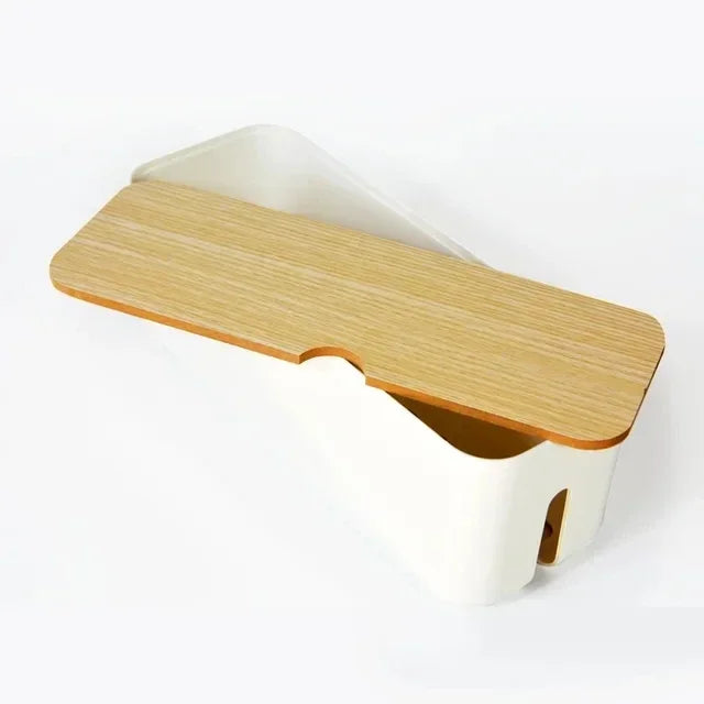 Cable Box OrgaWood | Desk Organizer made of Wood & Plastic | For Chargers, Cables & Accessories | 29.5×11.4×11 cm