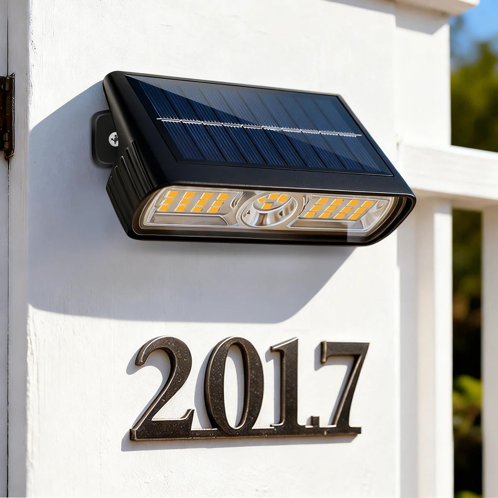 Luminaro | Solar-Hausnummernleuchte | 28 Warmweiße LEDs | Wasserdichte Garten-Wandleuchte 800 lm