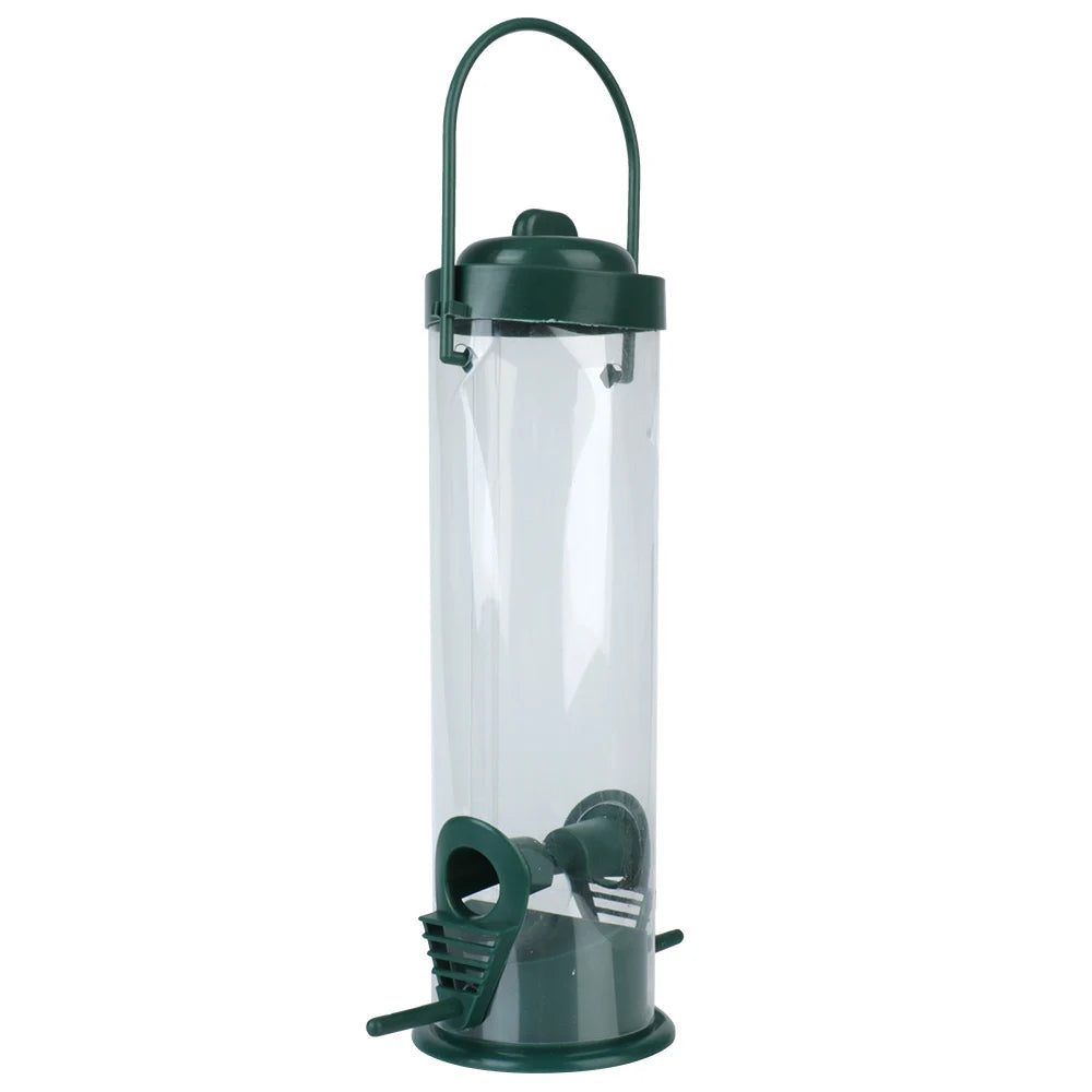 AVIVENTO Vogelfutterspender für Außen | Hängend | Transparentes Design | Wetterfest | Garten Vogelhaus