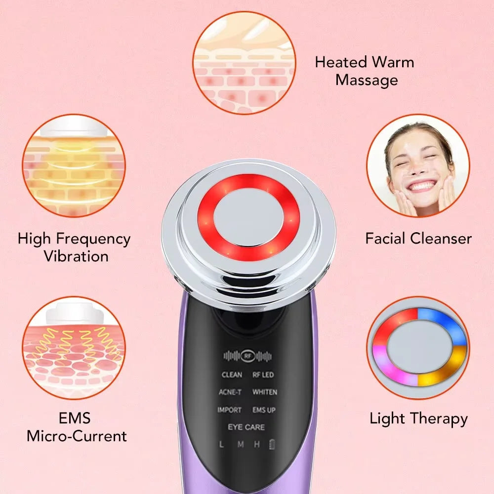 Dermalviora Gesichts Massagerät 7-in-1 | EMS & RF Mikrostrom | LED Lichttherapie Anti-Falten Beauty Gerät