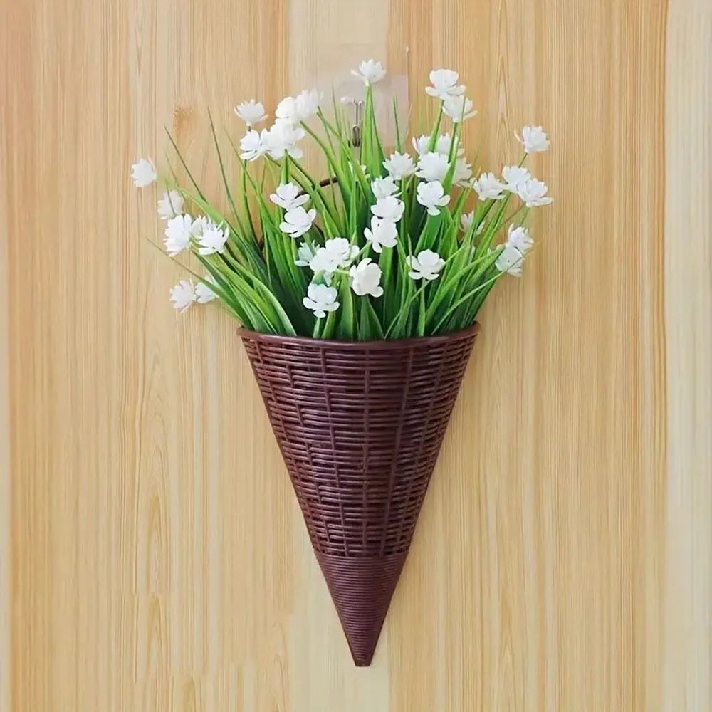 RattanAura Hängender Blumentopf | Rattan-Optik Wandkorb | Fächer-Muster | Kunststoff | Deko für Innen & Außen |