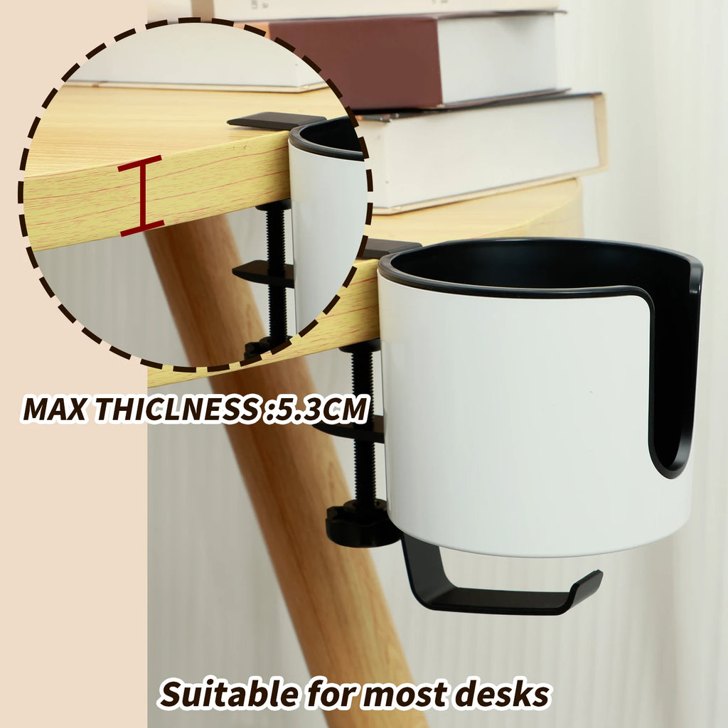Deskora 2-in-1 Tisch Getränkehalter mit Kopfhörerhalter | Verstellbare Klemme | Ø 10 cm