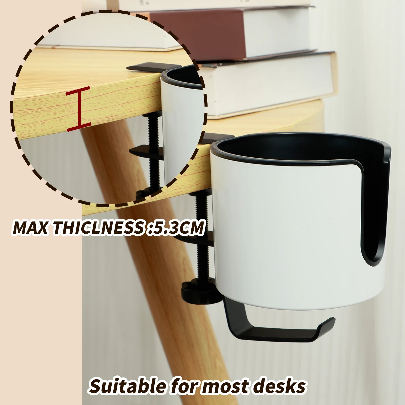 Deskora 2-in-1 Tisch Getränkehalter mit Kopfhörerhalter | Verstellbare Klemme | Ø 10 cm