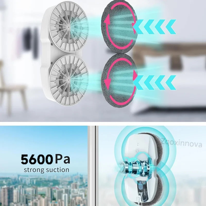 Fensterreinigungsroboter | Automatische Glasreinigung mit Wasserspray & UPS-Sicherheitssystem | 5600 Pa Saugkraft | Klarovia