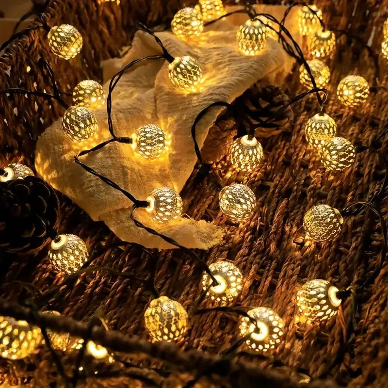 Moraluna Solar-Lichterkette | Maroccan Kugeldesign | 20/30/50 LEDs | 8 Leuchtmodi