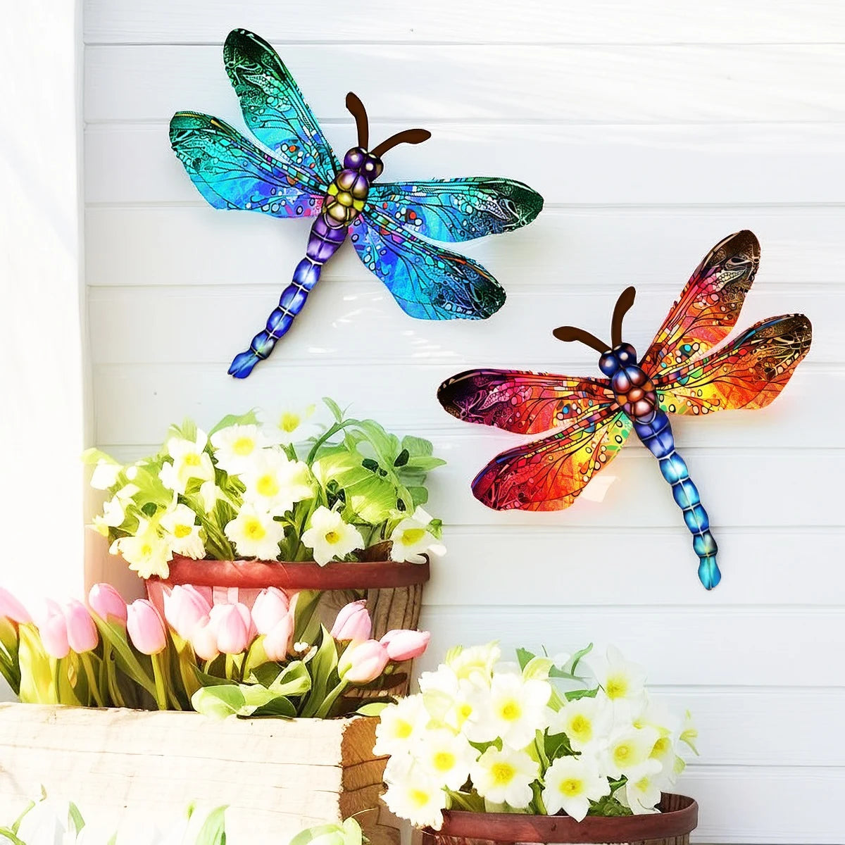 IronFly 3D Metall Libellen Wanddekoration | Schmiedeeisen Skulptur | Garten & Haus