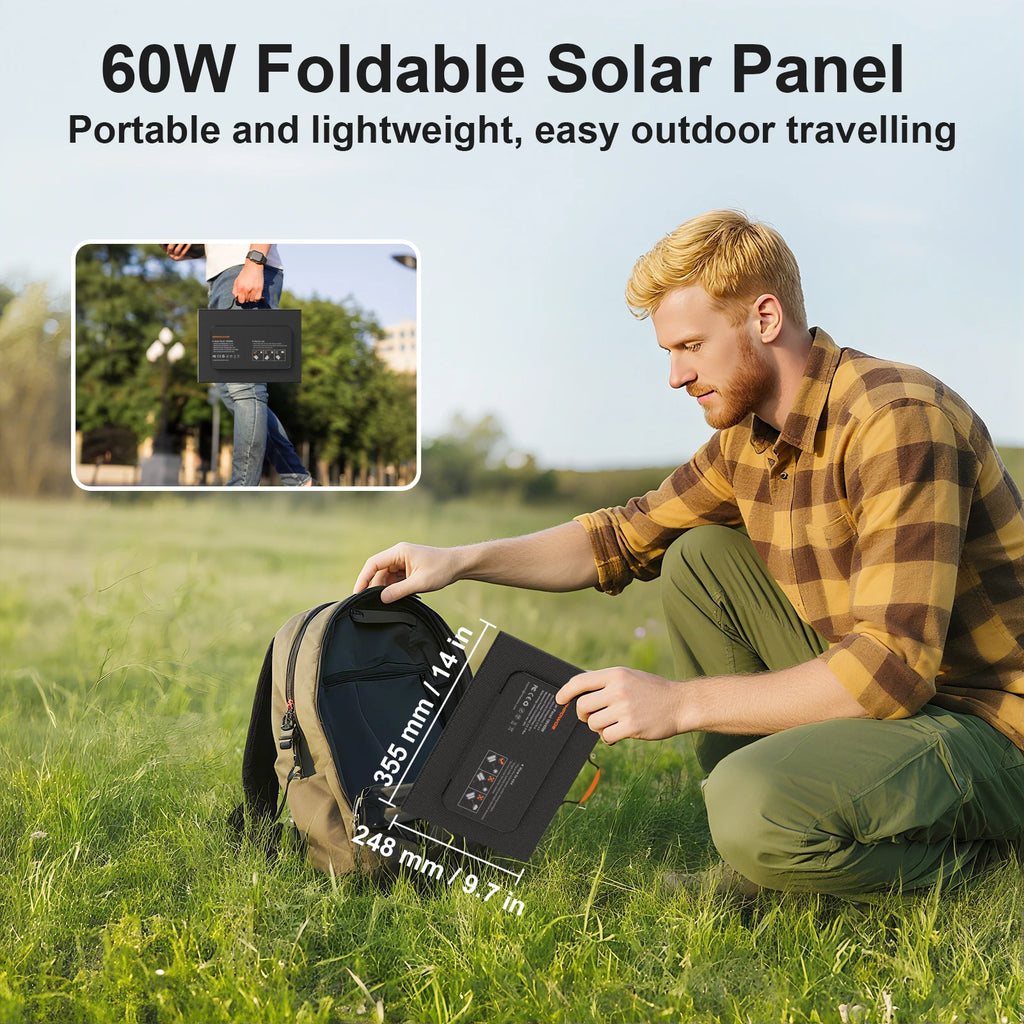 Solaryn Solar Ladegerät faltbares Solarpanel | 60W Leistung | USB-C & DC Ausgang für Camping & Powerbank