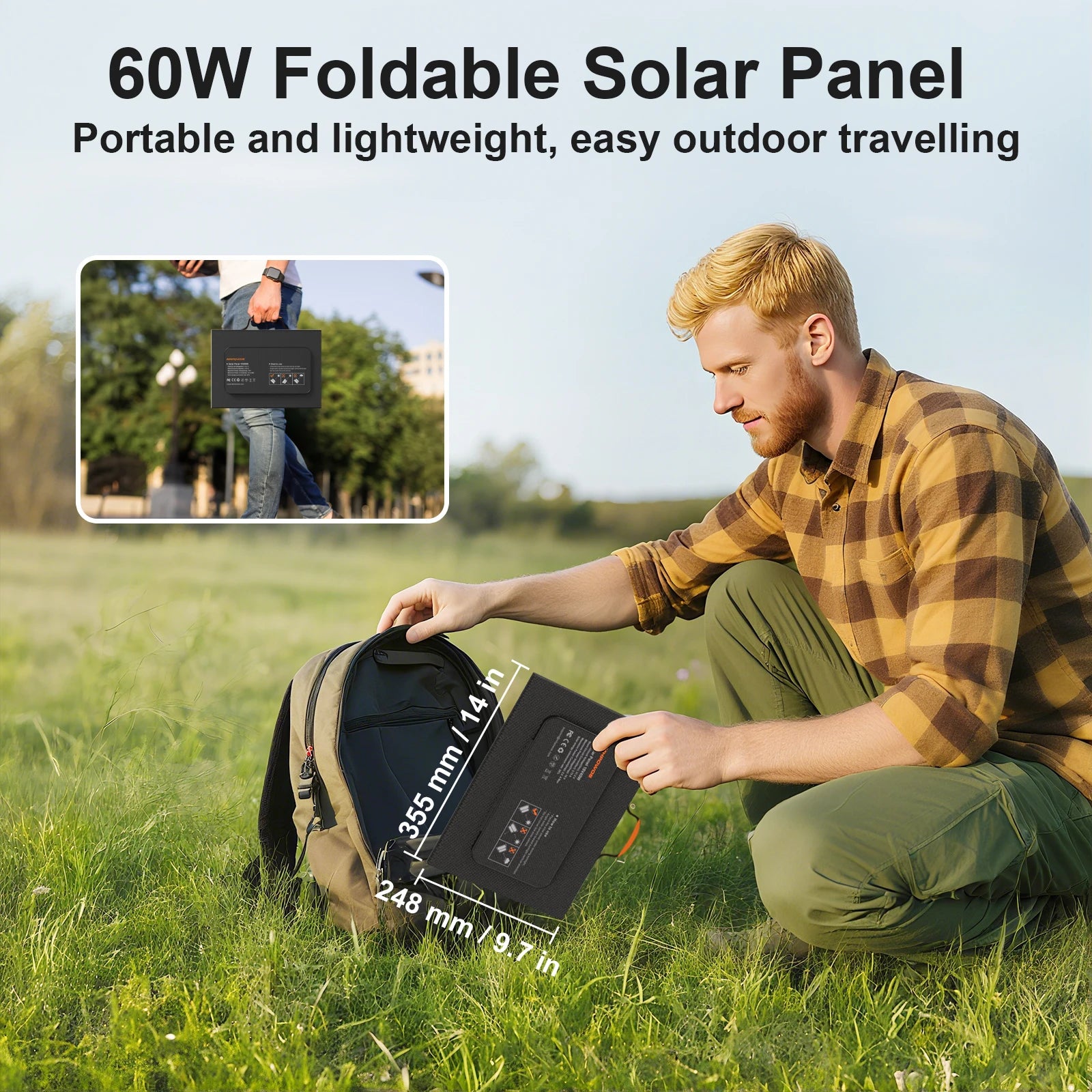 Solaryn Solar Ladegerät faltbares Solarpanel | 60W Leistung | USB-C & DC Ausgang für Camping & Powerbank