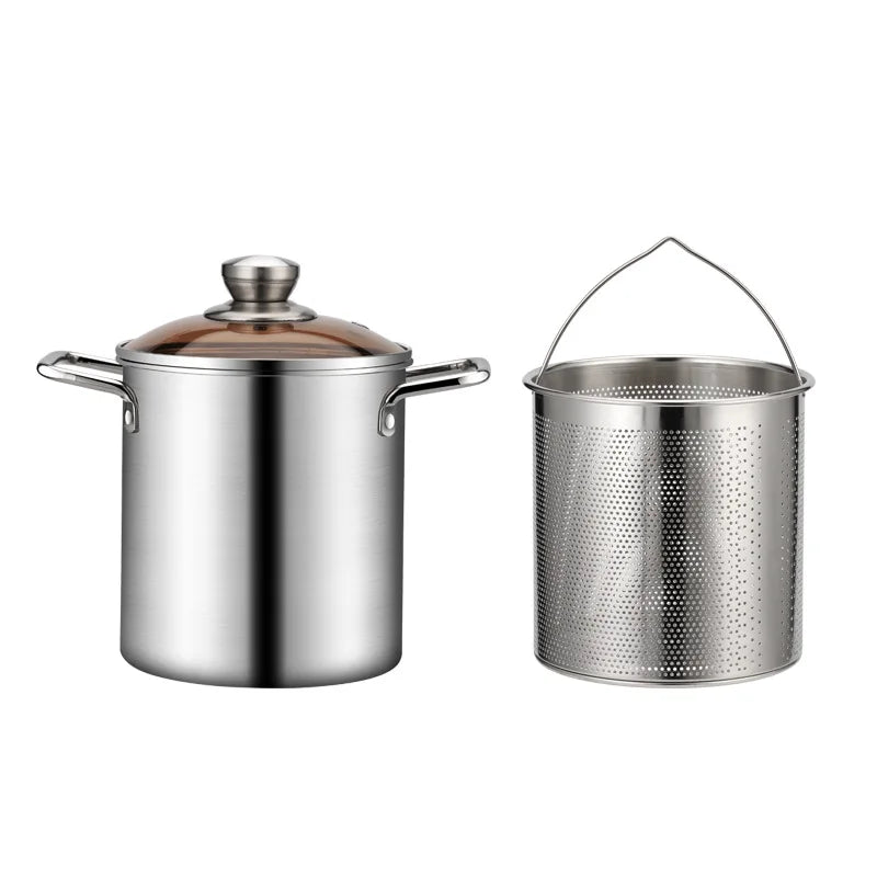 Crisplora FryMaster Stainless Steel Deep Frying Pot 3 L with Strainer & Lid | Tempura Fryer with Tongs