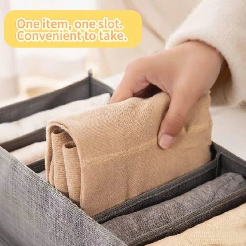 ClariFold Kleiderschrank Organizer | 7–9 Fächer Kleidung Organizer | Faltbare Aufbewahrungsbox | Atmungsaktives Mesh | Für Jeans & T-Shirts