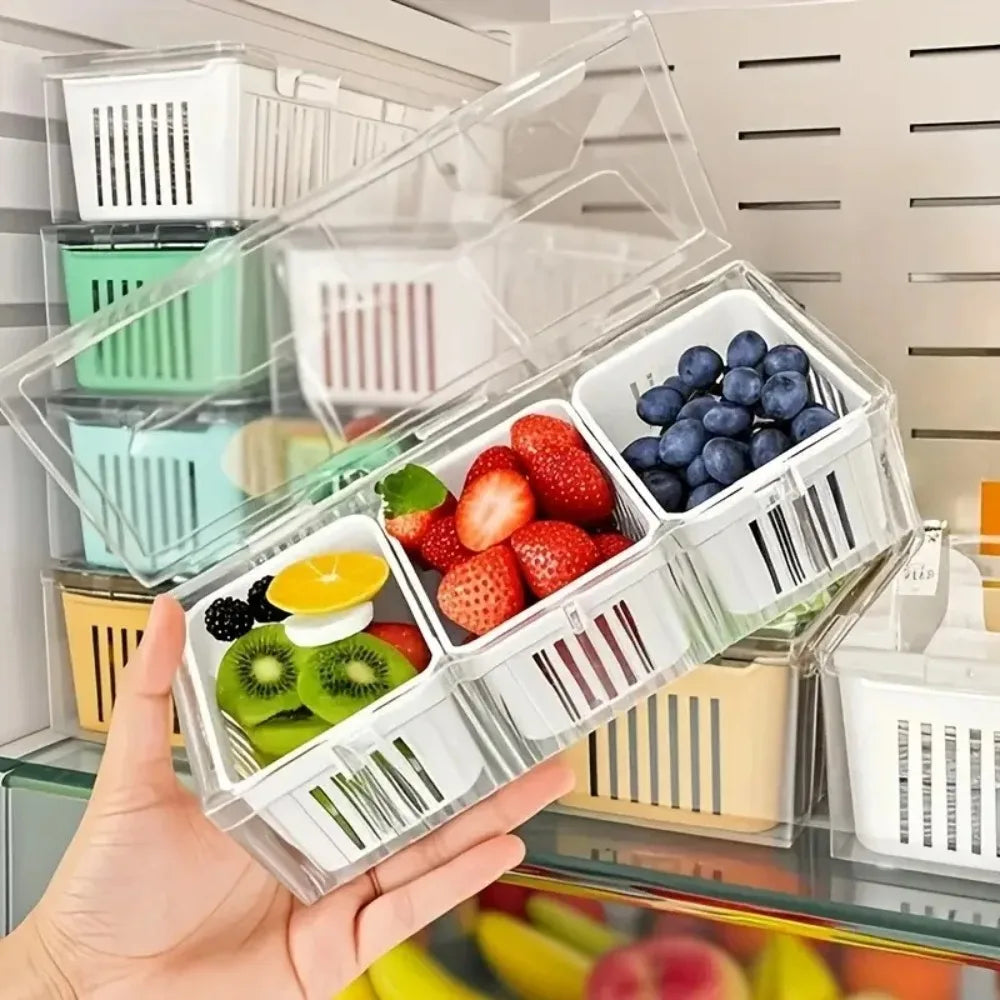 FreshMate Bento Box Set | 3-teilige Aufbewahrungsboxen mit Fächern | Transparent, Wiederverwendbar für Obst, Salat & Gemüse