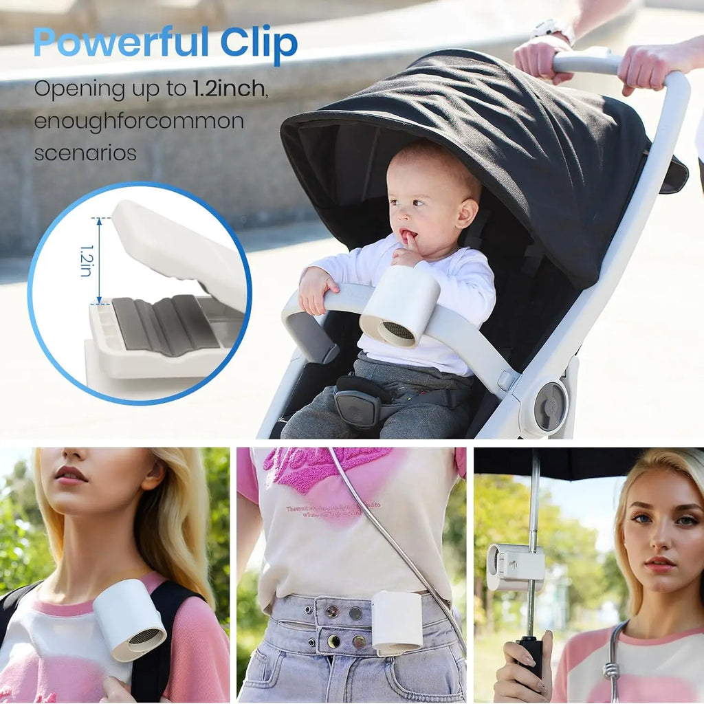 Breezico Mini Clip-Ventilator | Tragbar & Wiederaufladbar | 6,2 x 4,5 x 6,3 cm | 100-Stufen