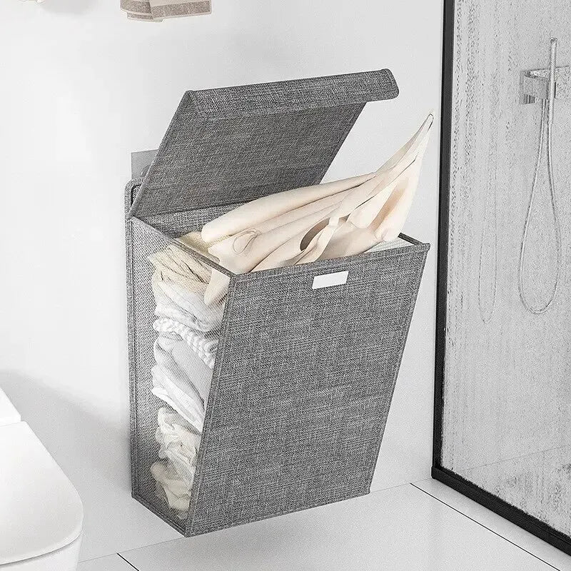 WashNest Faltbarer Wäschekorb | Wandhängend | Platzsparendes Mesh-Design | Bohrfreie Montage