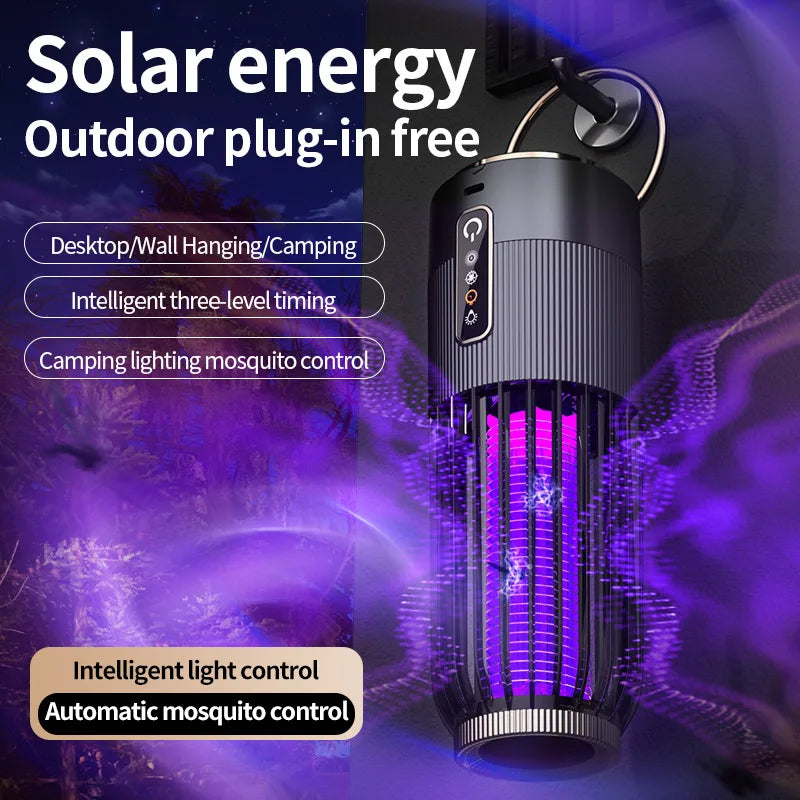 SolarZap 2500V Solar Mückenvernichter | 3-Stufen Timer | 360° Moskitokontrolle | Solar-Ladung | Outdoor Camping Lampe