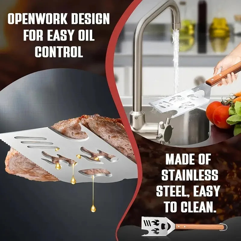 GrillMasterPro 7-in-1 Multifunktionaler Grillspatel | Edelstahl BBQ Werkzeug | Fleischzange, Wender & Küchenhelfer für Grill & Outdoor