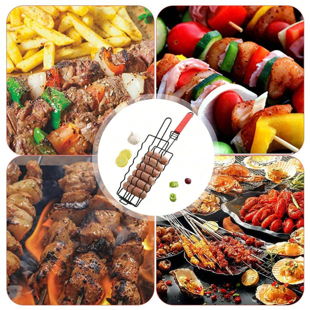 Grillmeistera Hotdog Grillkorb | Abnehmbarer Grillkäfig aus Edelstahl | Holzgriff | Tragbares BBQ Grillzubehör